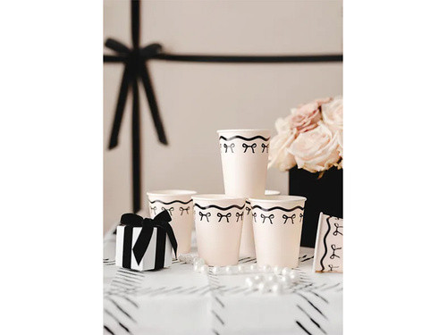 Kubeczki papierowe z kokardkami kremowo-czarne 220ml 6szt KPP93-EU1 PartyDeco